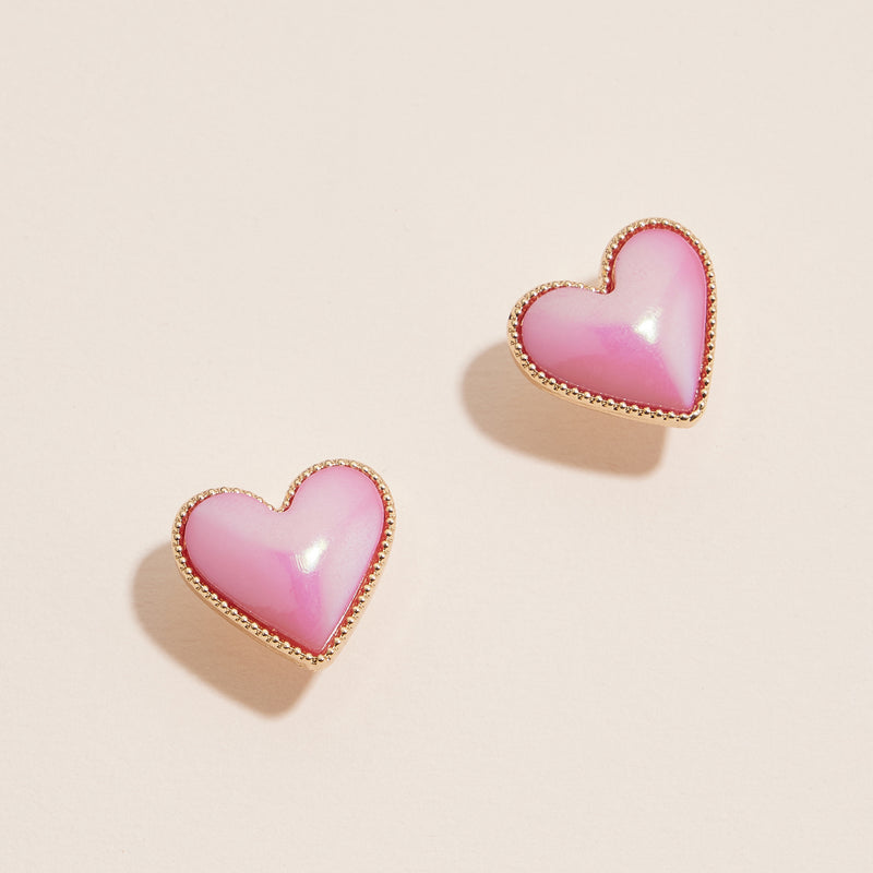 Gold Trim Heart Stud Earrings - Colorful Enamel Jewelry