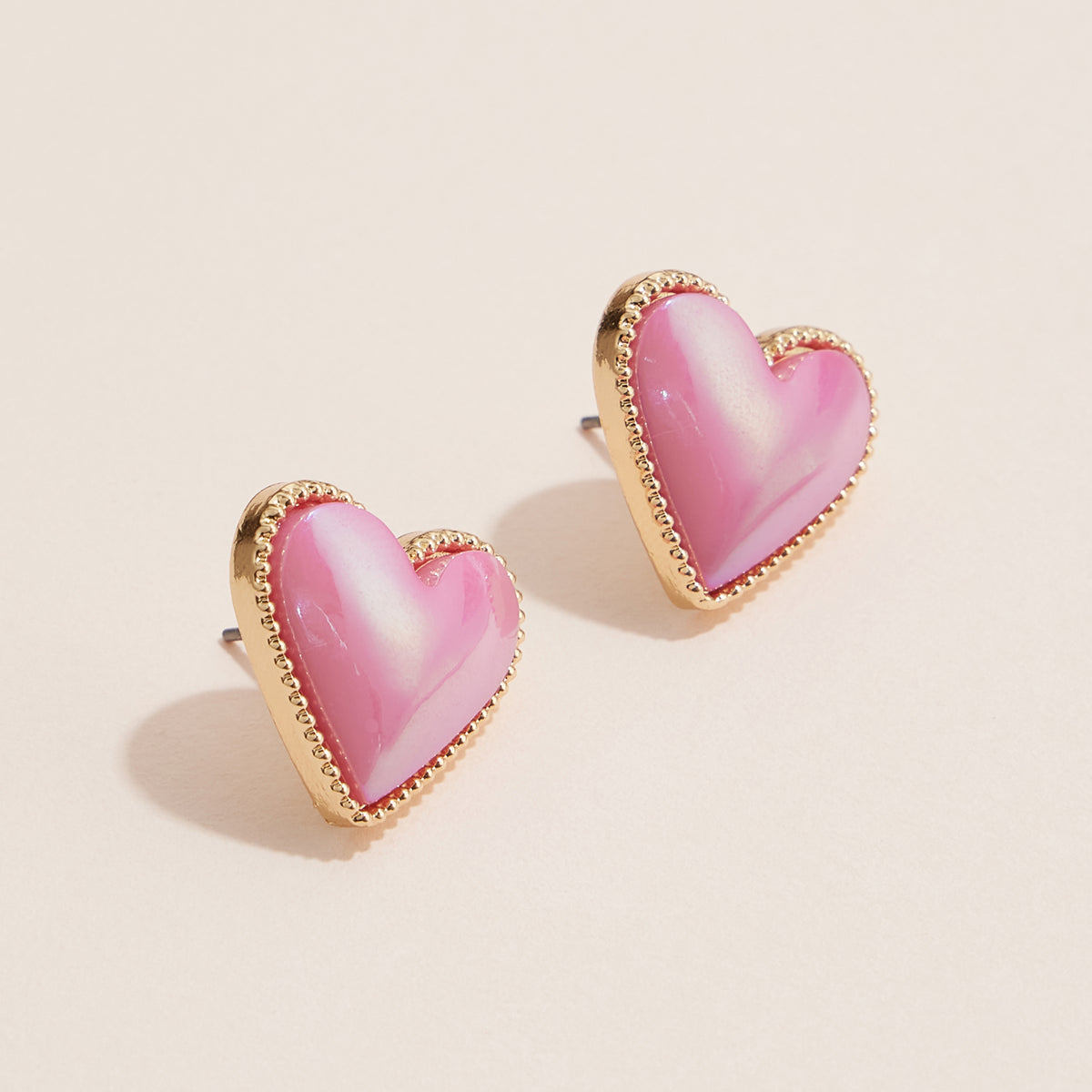 Gold Trim Heart Stud Earrings - Colorful Enamel Jewelry