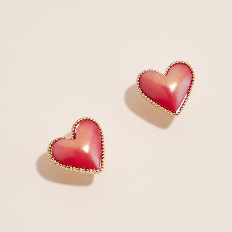 Gold Trim Heart Stud Earrings - Colorful Enamel Jewelry