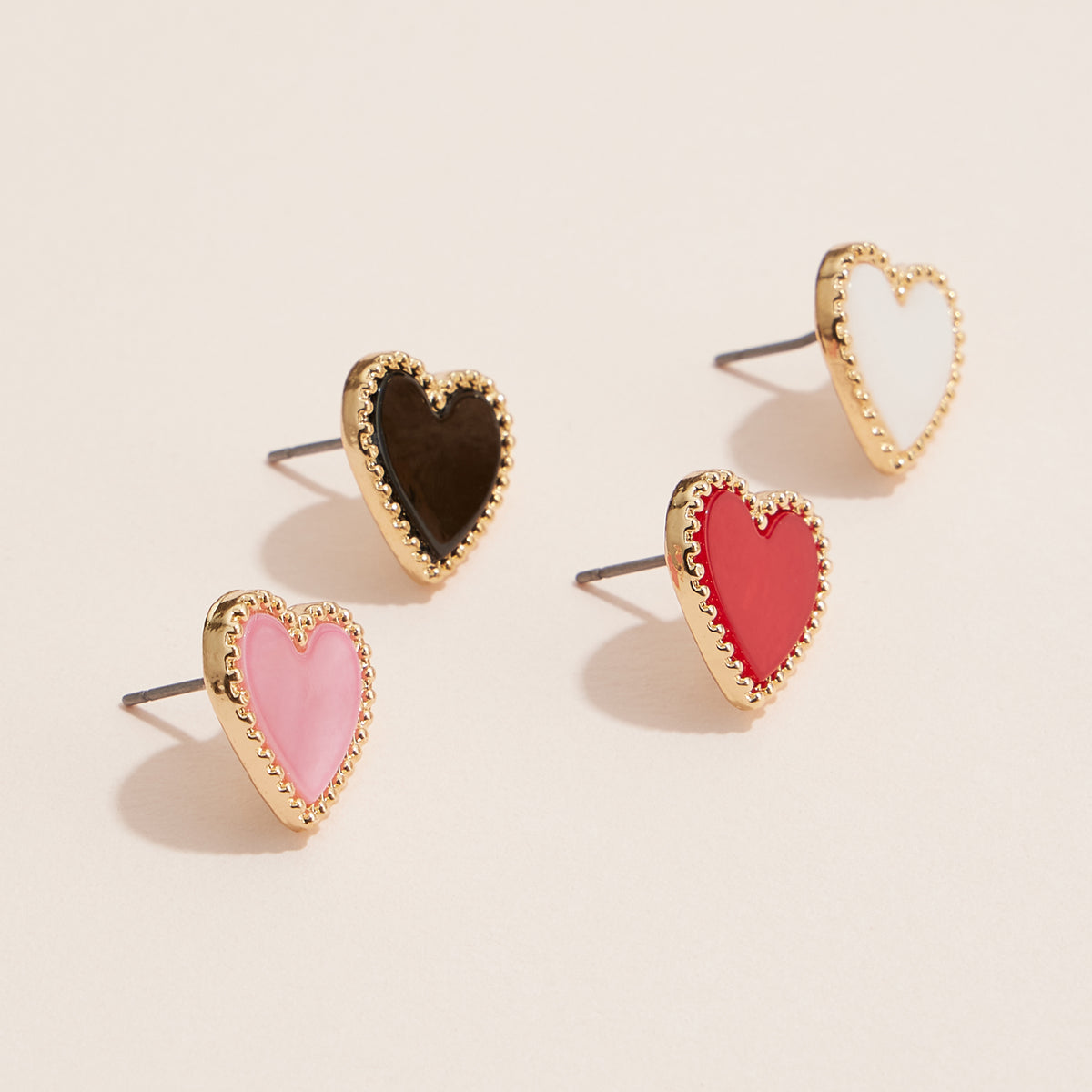 Gold Heart Stud Earrings – Colorful Enamel Finish