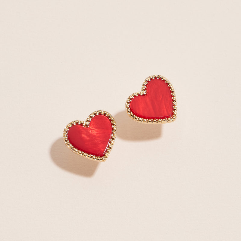 Gold Heart Stud Earrings – Colorful Enamel Finish