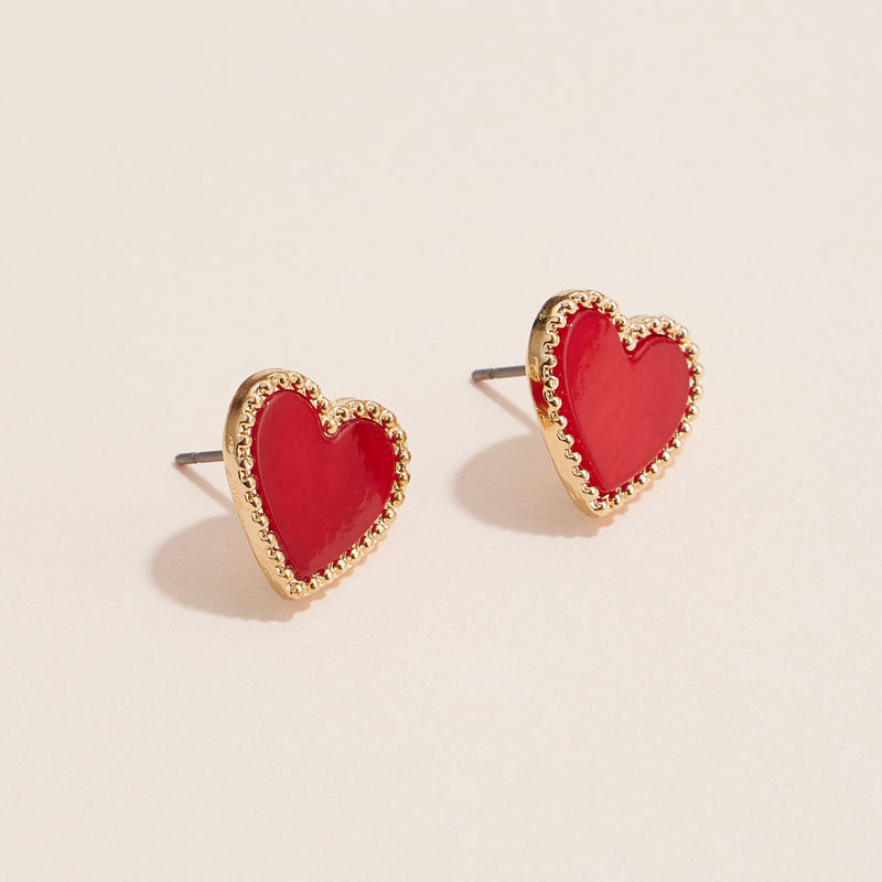 Gold Heart Stud Earrings – Colorful Enamel Finish