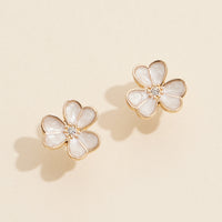 Delicate Flower Stud Earrings with Pearl Inlay and Rhinestone Center