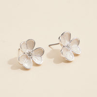 Delicate Flower Stud Earrings with Pearl Inlay and Rhinestone Center