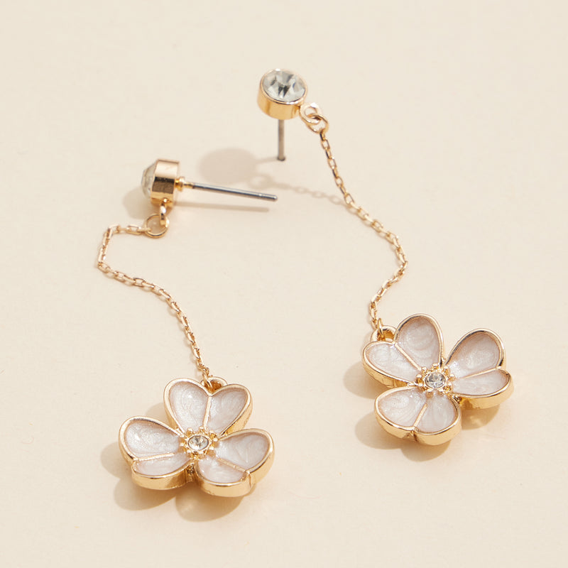 Floral Dangle Earrings with Pearl Petals and Rhinestone Accents