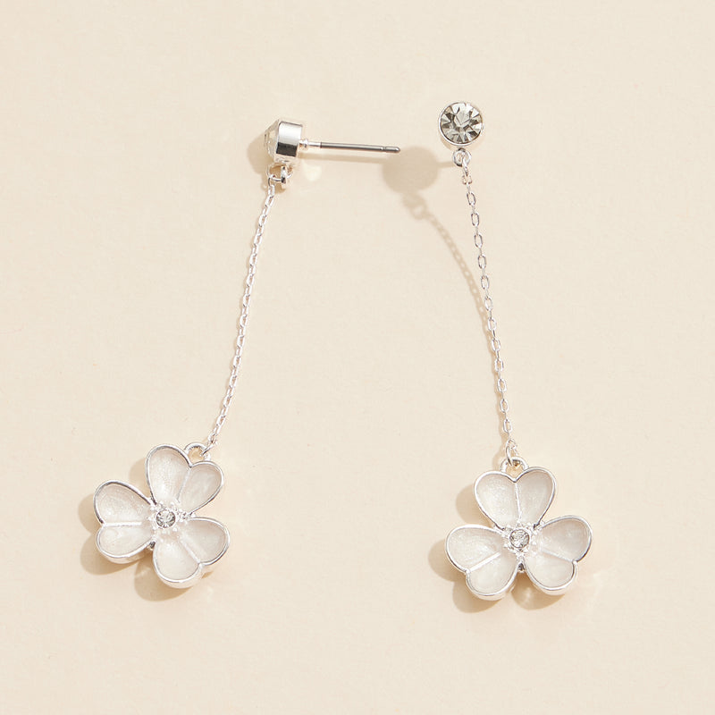 Floral Dangle Earrings with Pearl Petals and Rhinestone Accents