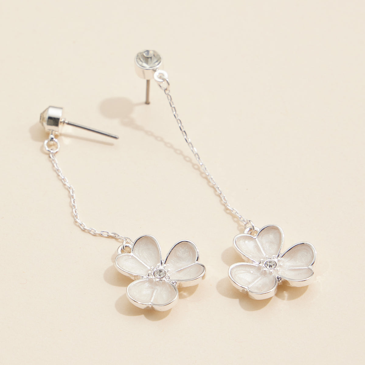 Floral Dangle Earrings with Pearl Petals and Rhinestone Accents