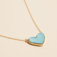 Heart Druzy Stone Charm Short Necklace