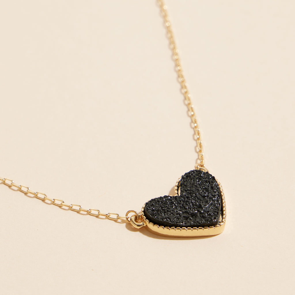 Heart Druzy Stone Charm Short Necklace