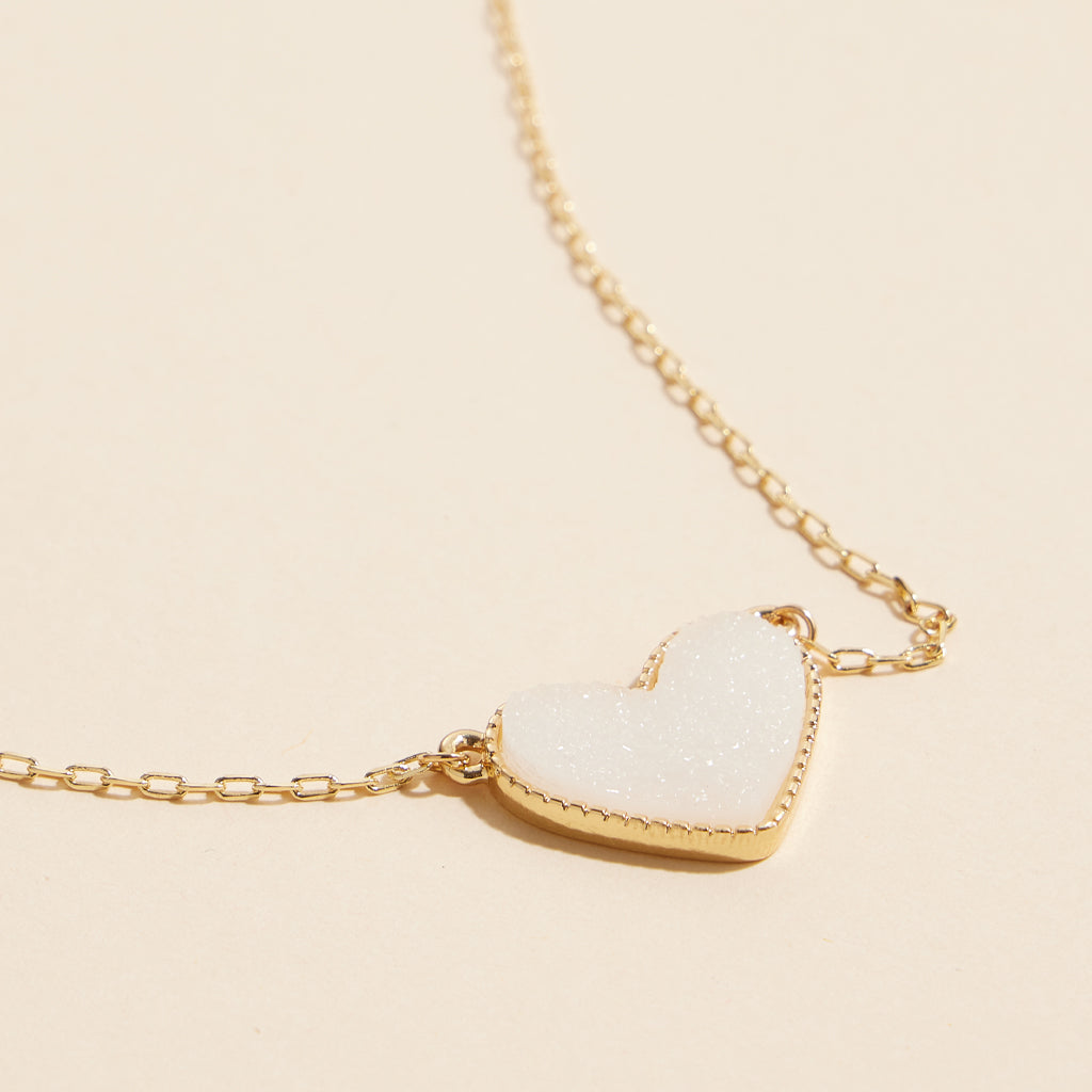 Heart Druzy Stone Charm Short Necklace