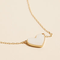 Heart Druzy Stone Charm Short Necklace