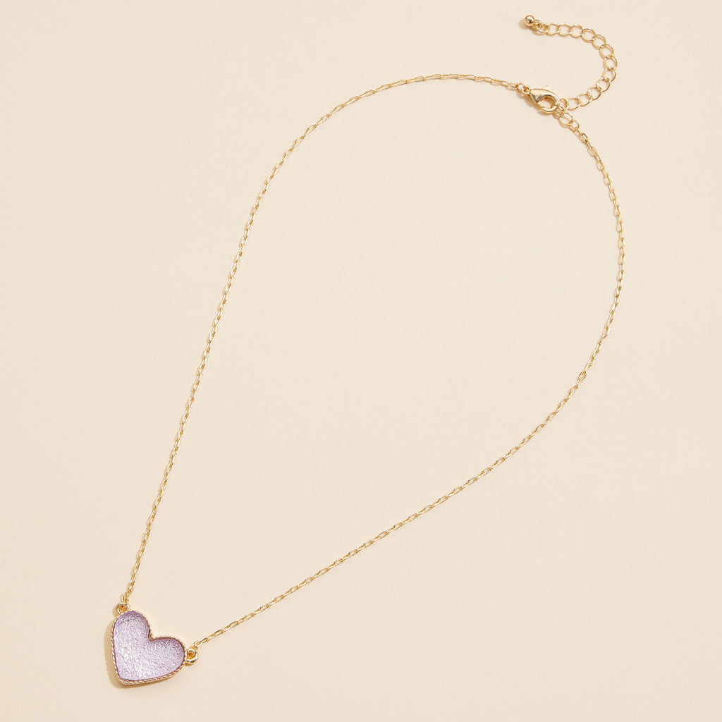 Heart Druzy Stone Charm Short Necklace