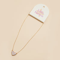 Heart Druzy Stone Charm Short Necklace