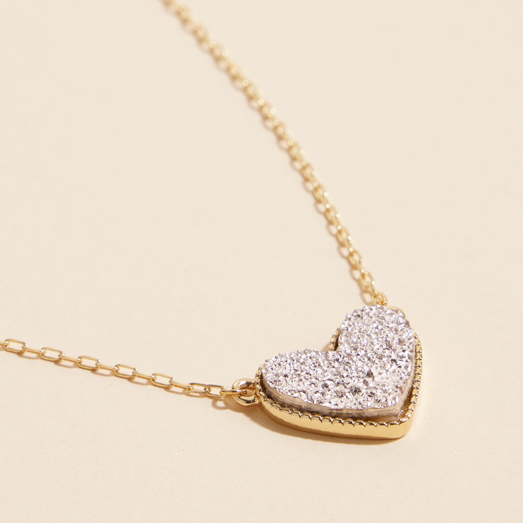 Heart Druzy Stone Charm Short Necklace