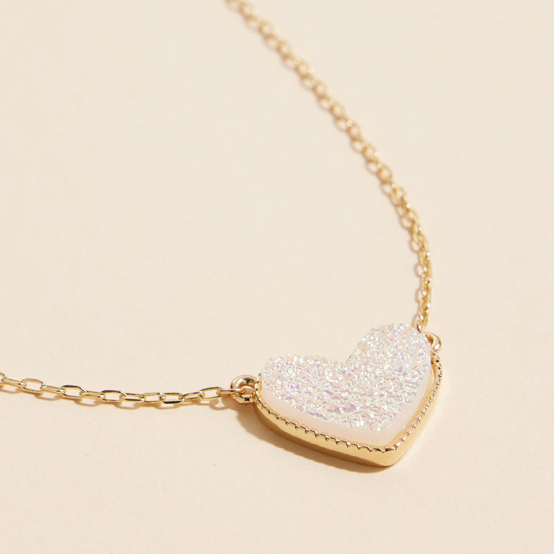 Heart Druzy Stone Charm Short Necklace