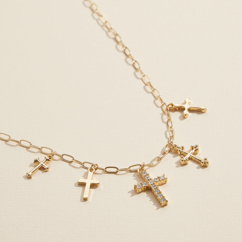 Cross Variation Charm Necklace with Crystal Accents