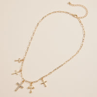 Cross Variation Charm Necklace with Crystal Accents