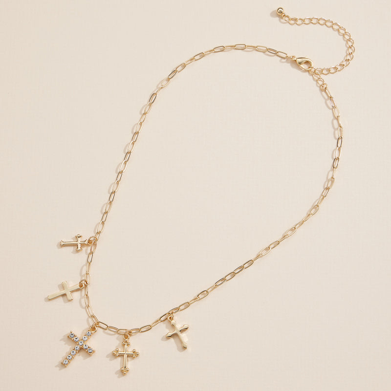 Cross Variation Charm Necklace with Crystal Accents