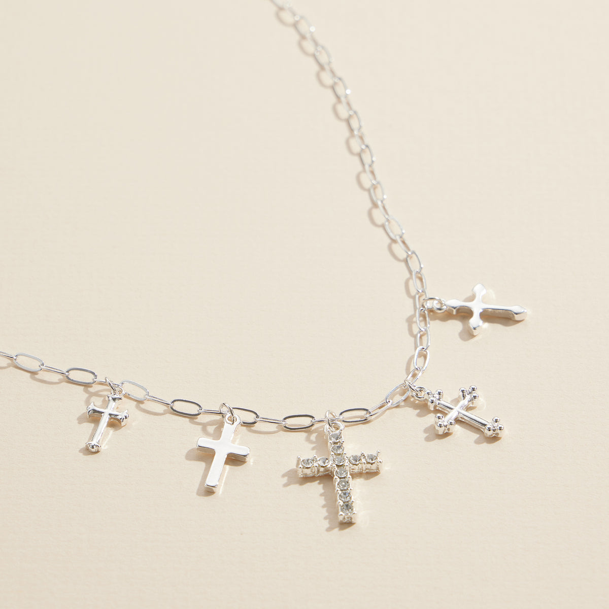 Cross Variation Charm Necklace with Crystal Accents