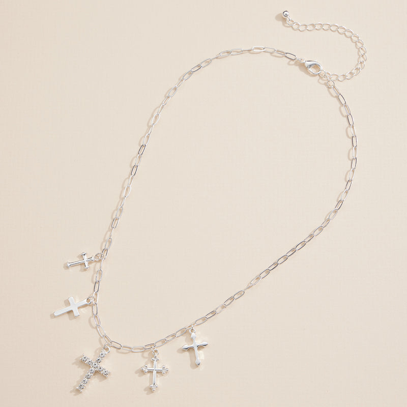 Cross Variation Charm Necklace with Crystal Accents