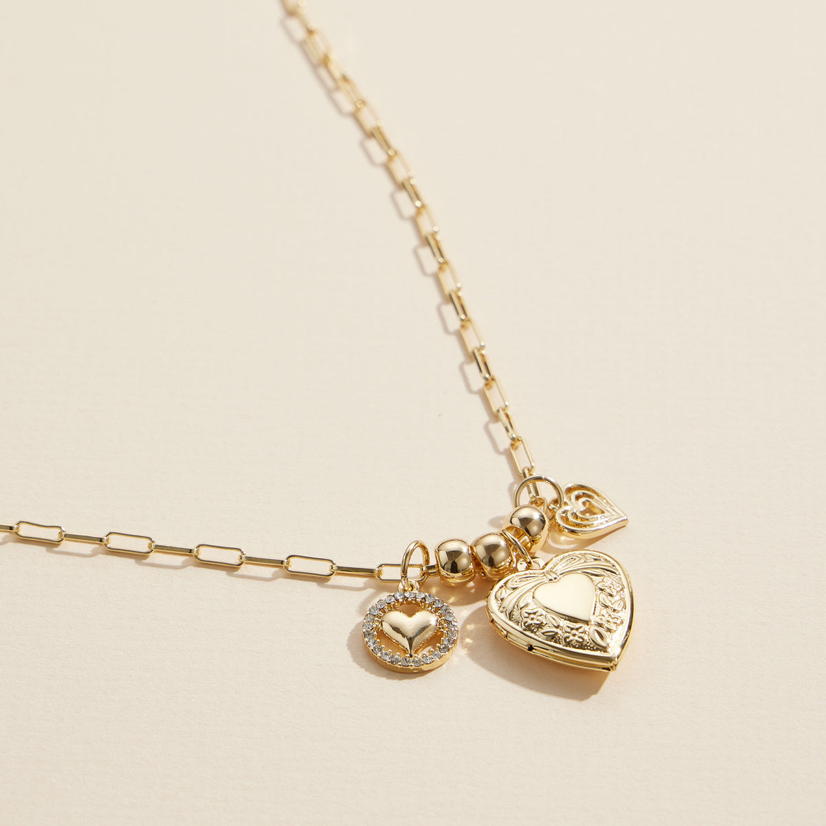 Heart Charm Necklace with Locket – Elegant Layered Chain Jewelry