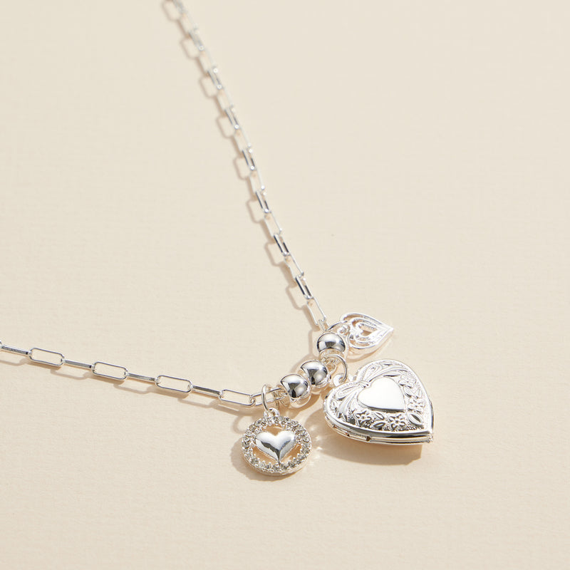 Heart Charm Necklace with Locket – Elegant Layered Chain Jewelry