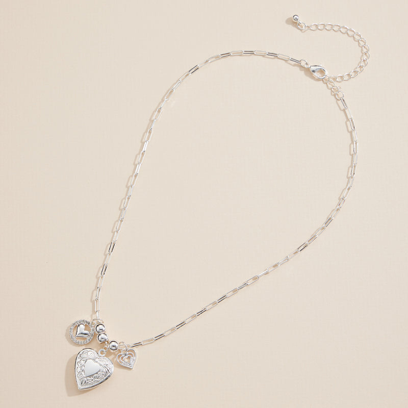 Heart Charm Necklace with Locket – Elegant Layered Chain Jewelry