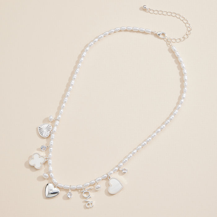 Pearl Charm Necklace with Gold & Silver Accents – Love & Heart Pendant Jewelry