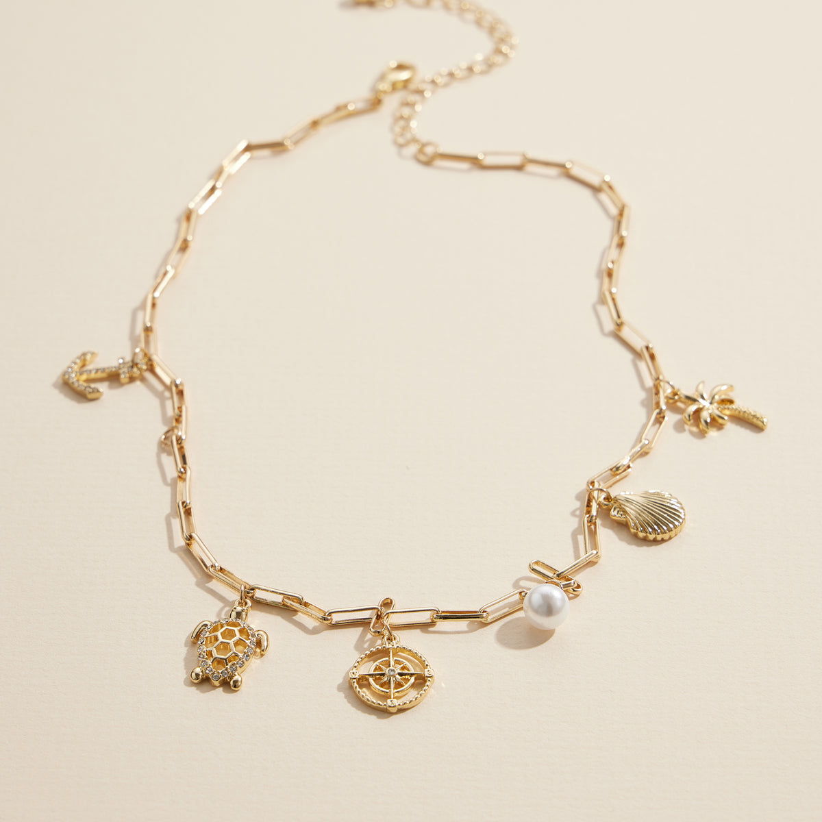 Nautical Charm Necklace With Beach-Inspired Charms