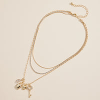 Layered Necklace with Lock, Key & Heart Charms