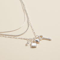 Layered Necklace with Lock, Key & Heart Charms