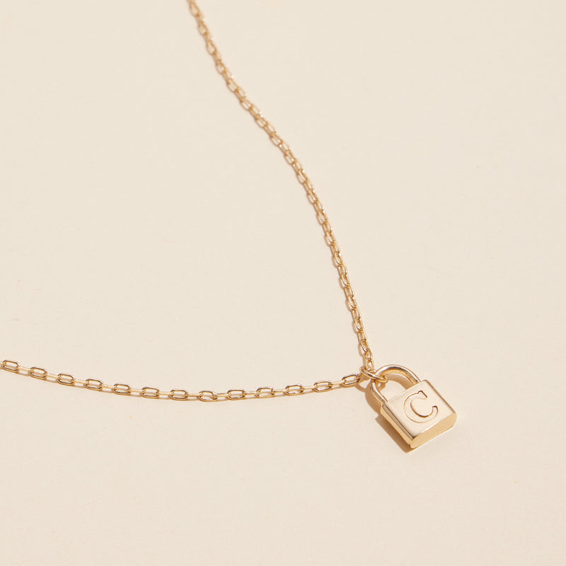 16 Assorted Golden Initial Lock Pendant Necklace