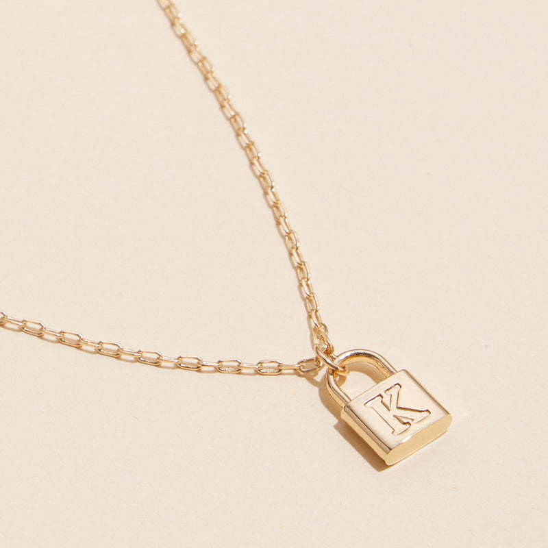 16 Assorted Golden Initial Lock Pendant Necklace