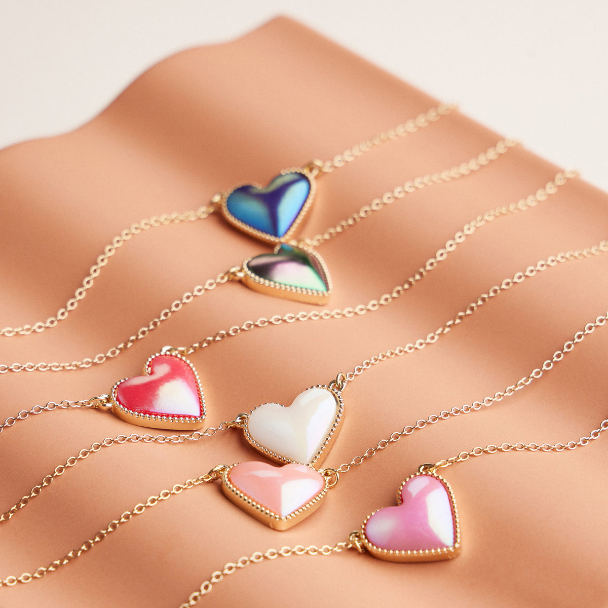 Heart Shaped Enamel Pendant Necklaces in Gold Chain