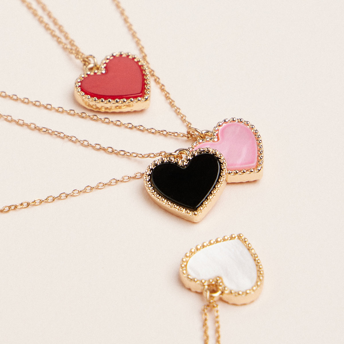 Gold Heart Pendant Necklace – Enamel and Crystal Charm Necklaces