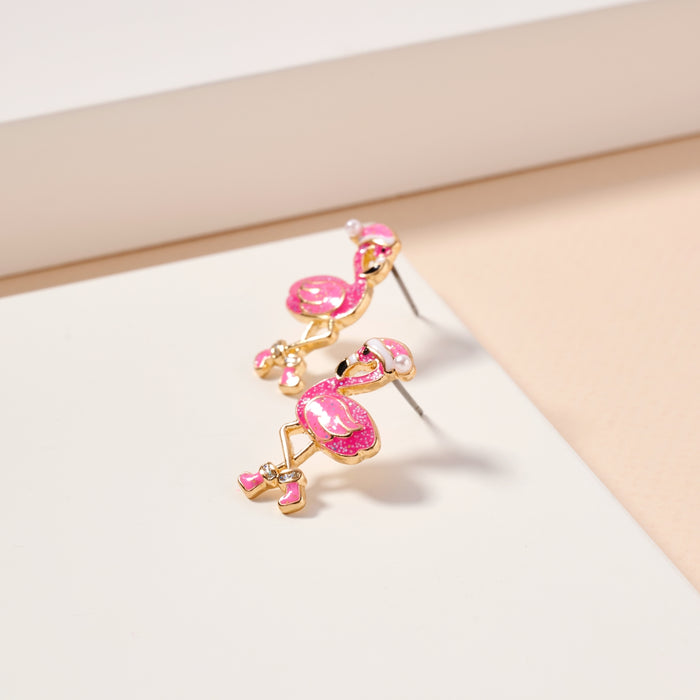 Flamingo Christmas Enamel Stud Earrings