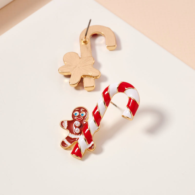 Candy Cane & Gingerbread Man Enamel Stud Earrings