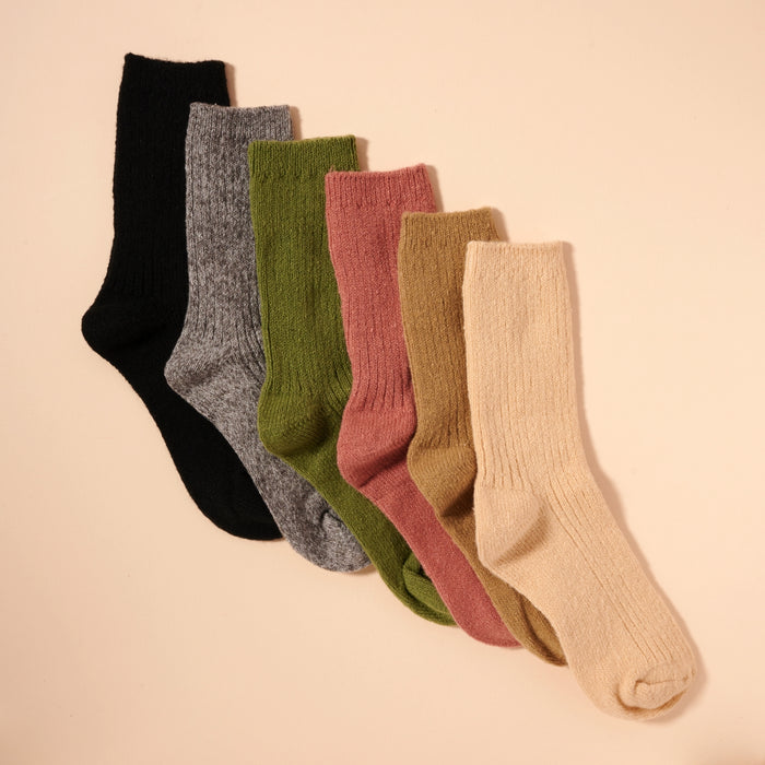 Wool Blend Basic Ribbed Mid Calf Socks