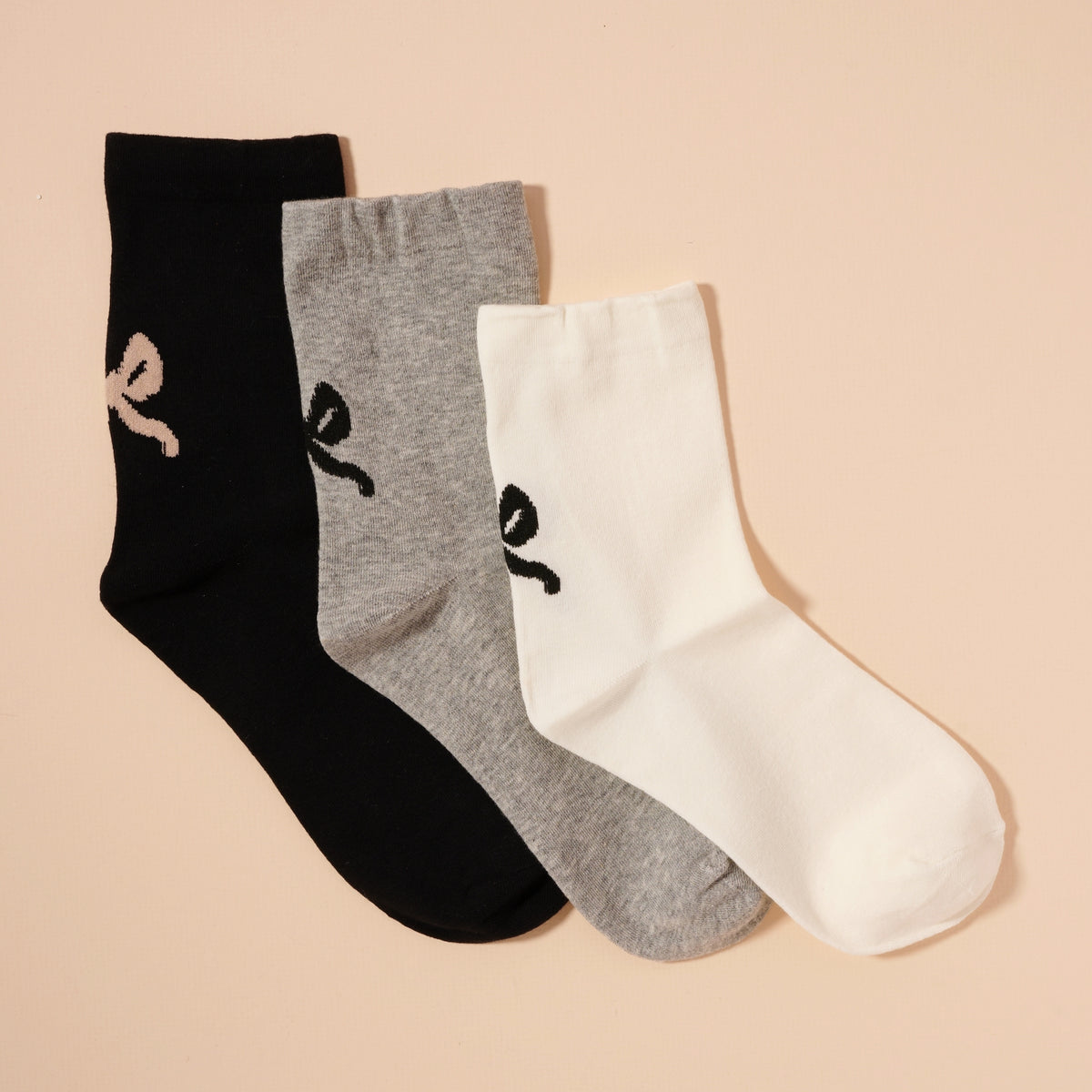 Bow Basic Striped Mid Calf Socks Assorted Pack of 3