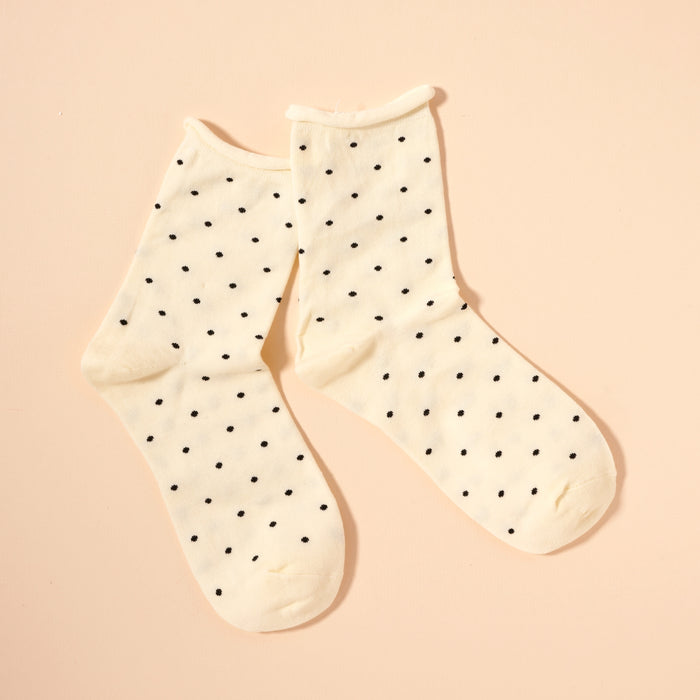 Polka Dot Raw Hem Calf Socks Assorted Pack of DZ