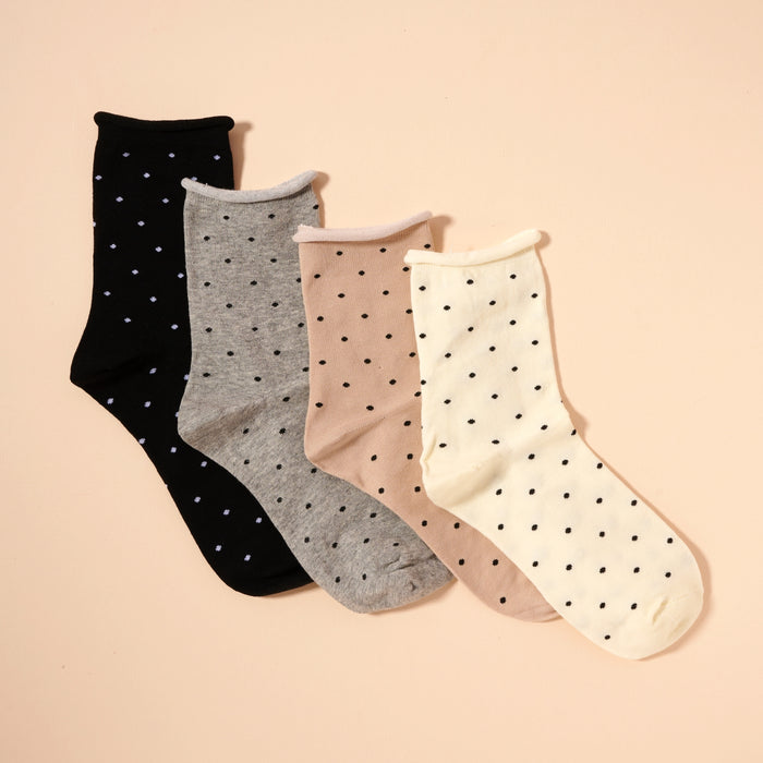 Polka Dot Raw Hem Calf Socks Assorted Pack of DZ