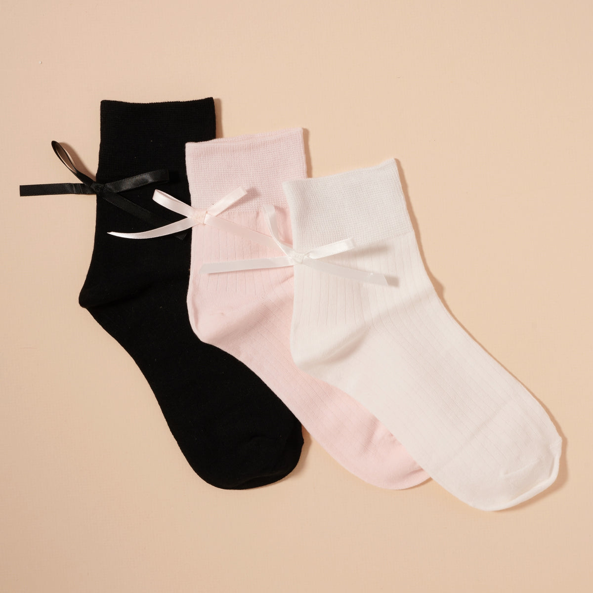 Satin Bow Ankle Socks Assorted Pack of 3