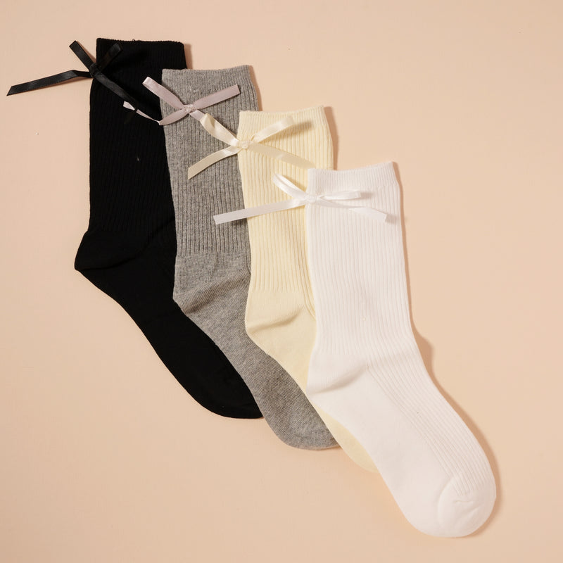 Satin Bow Mid Calf Socks Assorted Pack of 4