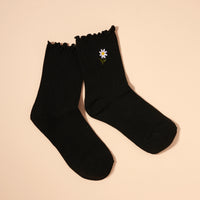 Floral Embroidery Mid Calf Socks Assorted Pack of 4