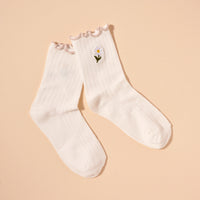 Floral Embroidery Mid Calf Socks Assorted Pack of 4