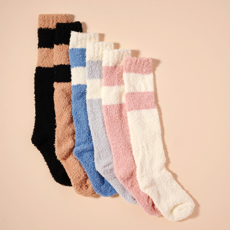 Fuzzy Knee Length Socks Assorted Pack of 6