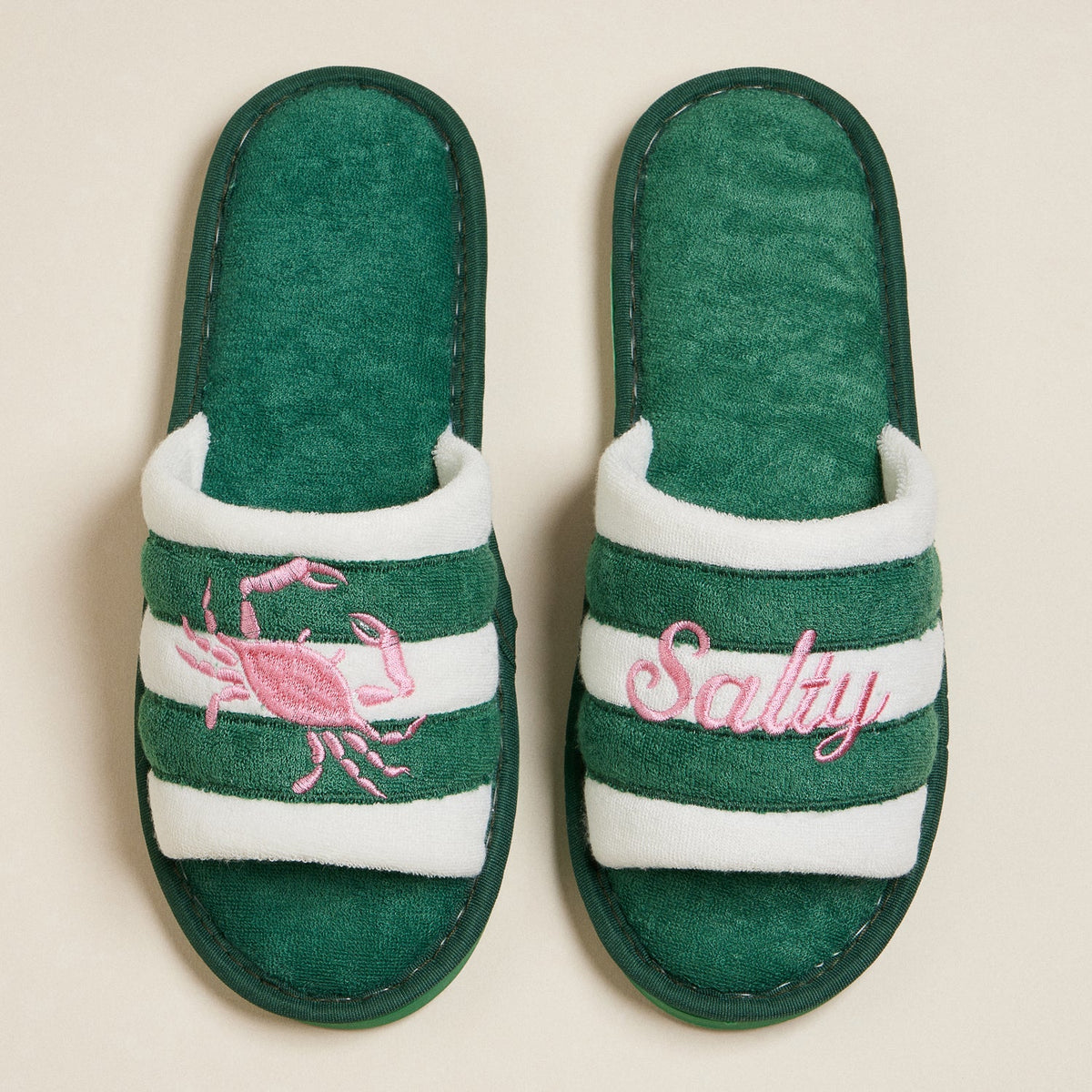 Salty Crab Embroidered Terry Poolside Slides