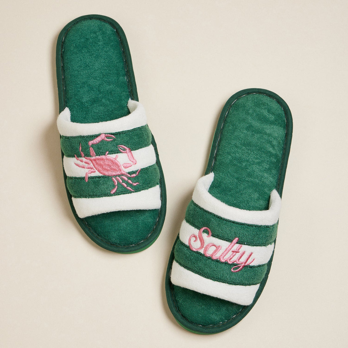 Salty Crab Embroidered Terry Poolside Slides