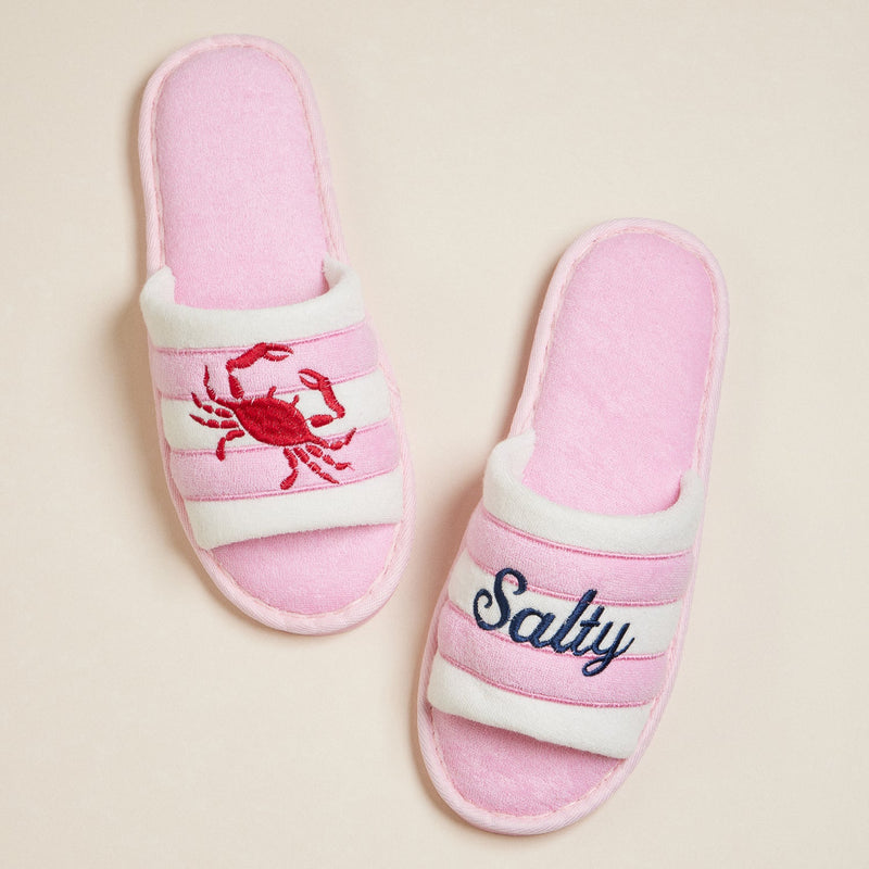 Salty Crab Embroidered Terry Poolside Slides