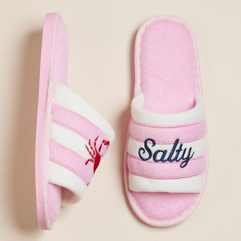 Salty Crab Embroidered Terry Poolside Slides